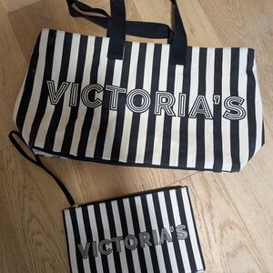Large Victoria's Secret Canvas Weekender Tote Bag with matching wristlet